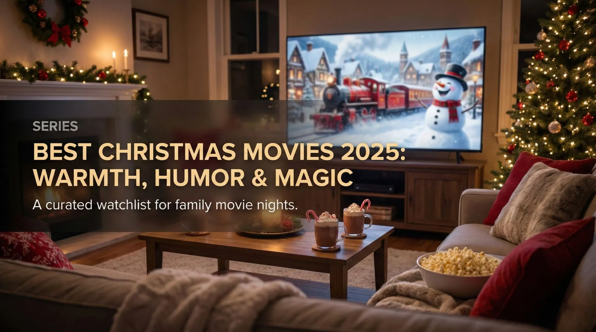 Best Christmas Movies 2025 Series – Guide & Reviews A cozy collage of Christmas movie scenes featuring Santa, snow, and family gatherings